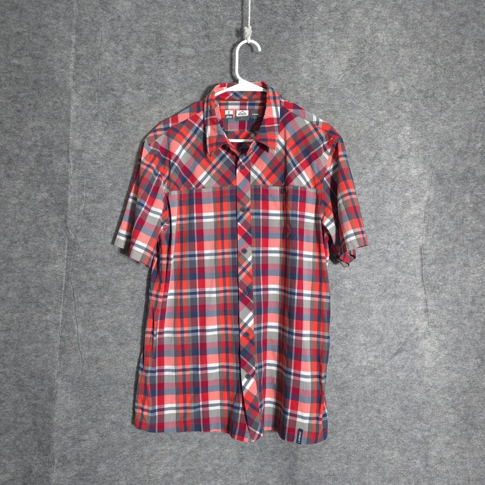 McKinley Hiking Shirt Mens L Red Plaid Dry-Plus Stretch Short Sleeve‎ Button Up